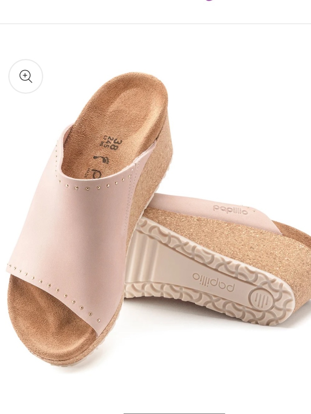 New Birkenstock Papillio Namica rivets nubuck wedge sandal 38 womens 7 nude pink